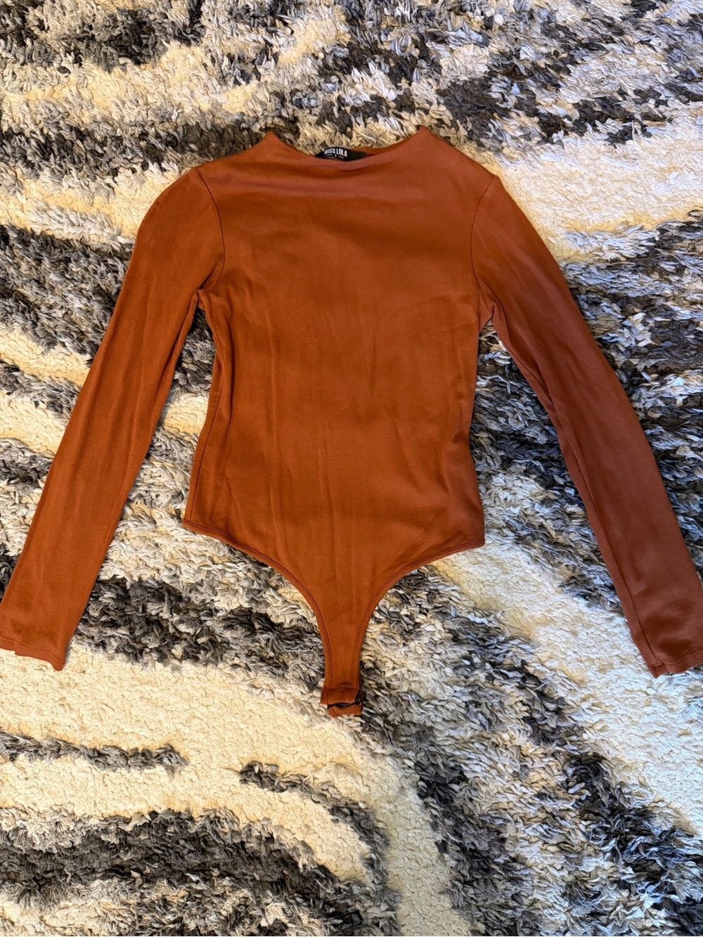 Miss Lola Rust Brown Long Sleeve Ribbed Bodysuit